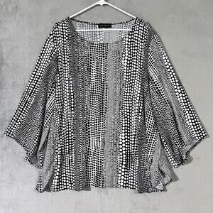 Travel Elements Black White Blouse Polka Dots Womens Plus 3X Career Flattering